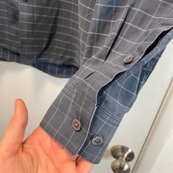 Theory Shirt Adult Large Gray Black Plaid Lightweight Button Up Cotton Mens - Picture 4 of 16